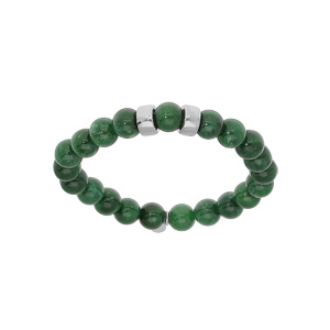 Bracelet extensible en argent platin avec boules Jade vert vritable et 2 charms  graver - Vue 1