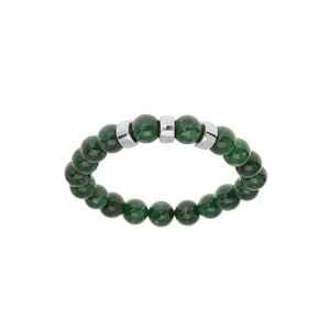 Bracelet extensible en argent platin avec boules Jade vert vritable et 3 charms  graver - Vue 1