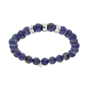 Bracelet extensible en argent platin avec boules Lapis Lazuli bleu vritable et 3 charms  graver - Vue 1