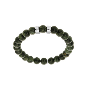 Bracelet extensible en argent platin avec boules Rhyolite vert vritable et 2 charms  graver - Vue 1