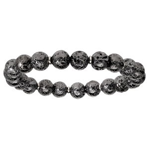 Bracelet extensible en argent rhodié avec pierres de lave galvanisées - Vue 1