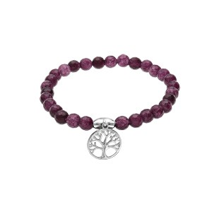 Bracelet extensible en argent rhodi avec pierres naturelles Agate violette et pampille arbre de vie - Vue 1