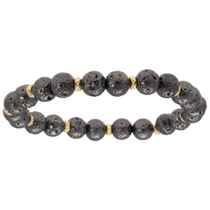 Bracelet extensible en argent rhodi et et dorure jaune avec pierres de lave galvanises - Vue 1