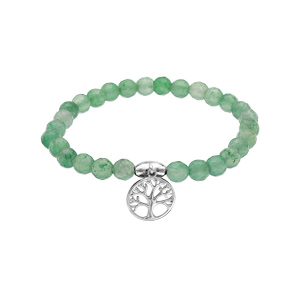 Bracelet extensible en pierres naturelles Agate verte et arbre de vie en argent rhodi - Vue 1