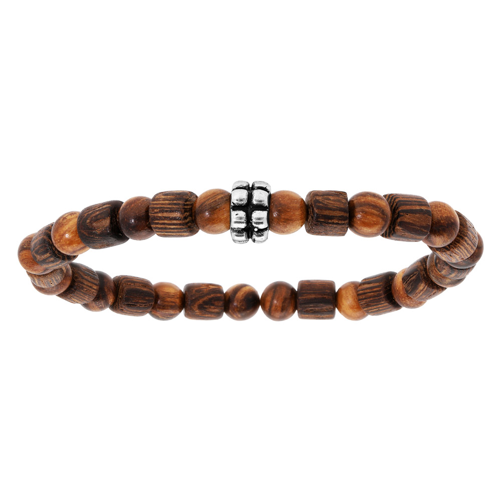Bracelet extensible junior avec perles en bois marron et motif g�om�trique - Vue 1