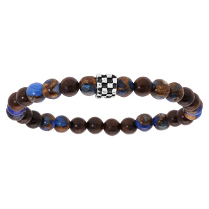 Bracelet extensible junior avec perles en quartz marron reflet bleu et cube - Vue 1