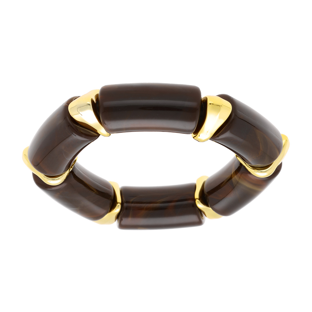 Bracelet extensible marron  inserts dors - Vue 1