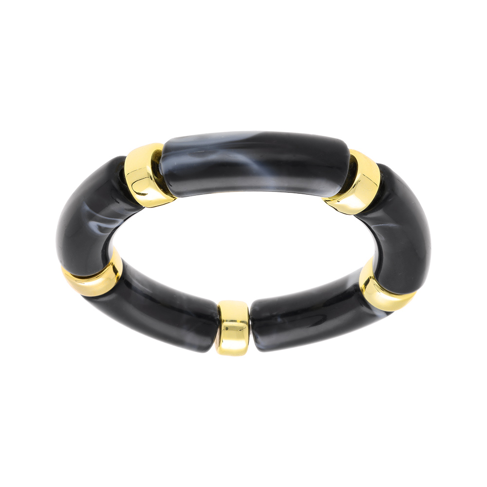 Bracelet extensible noir � anneaux dor�s - Vue 1