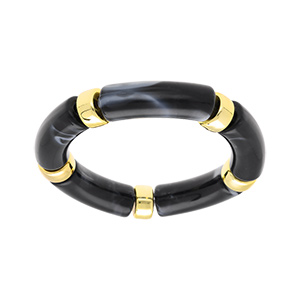 Bracelet extensible noir  anneaux dors