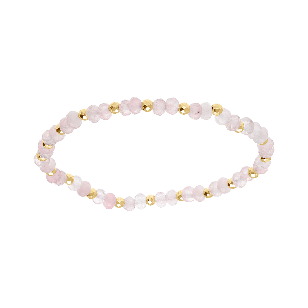 Bracelet extensible quartz rose v�ritable et boules en acier dor� - Vue 1