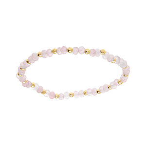 Bracelet extensible quartz rose véritable et boules en acier doré - Vue 1