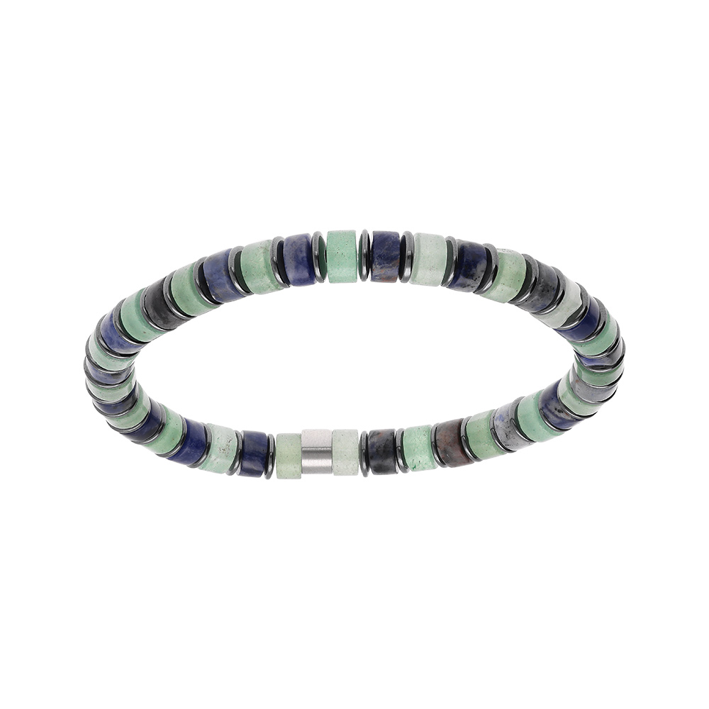 Bracelet extensible rondelles aventurine vert sodalite et h�matite 60mm - Vue 1