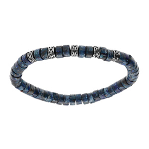 Bracelet extensible rondelles jaspe reconstitué teinté bleu - Vue 1