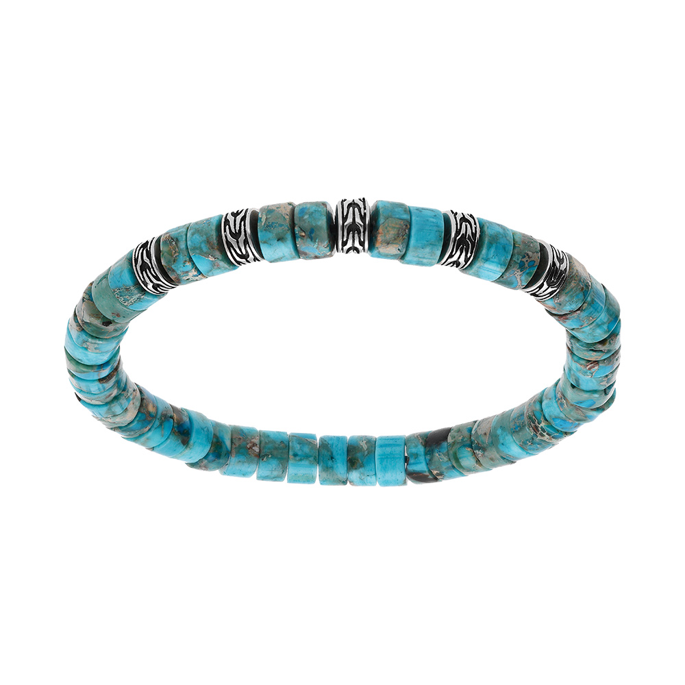 Bracelet extensible rondelles jaspe reconstitu� teint� turquoise - Vue 1