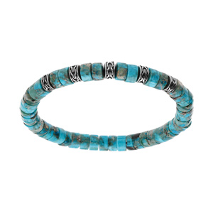 Bracelet extensible rondelles jaspe reconstitué teinté turquoise - Vue 1