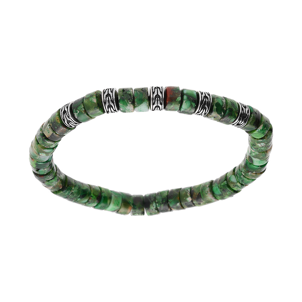 Bracelet extensible rondelles jaspe reconstitu teint vert - Vue 1
