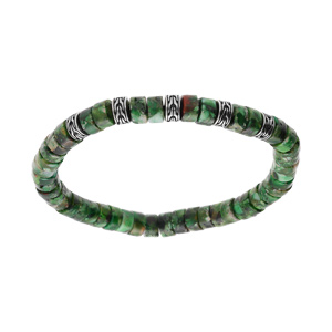 Bracelet extensible rondelles jaspe reconstitué teinté vert - Vue 1