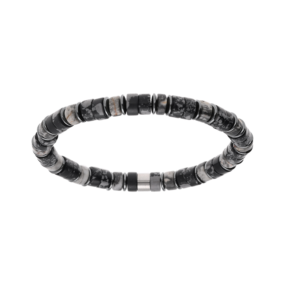 Bracelet extensible rondelles oeil de tigre et h�matite v�ritable grise 60mm - Vue 1