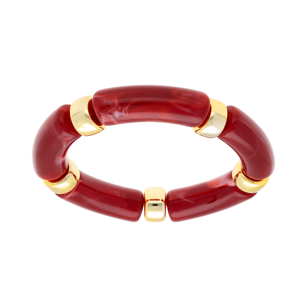 Bracelet extensible rouge � anneaux dor�s - Vue 1