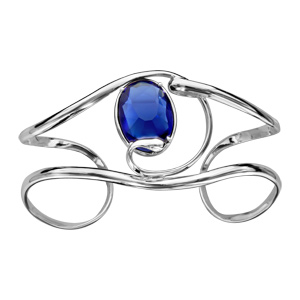 Bracelet finition argentée rhodié manchette volute verre taillé bleu foncé - Vue 1
