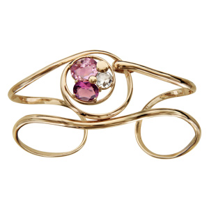 Bracelet finition dorée manchette spirale verres taillés main rose/violet - Vue 1