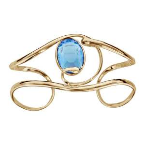 Bracelet finition doree manchette volute verre taillé main bleu clair - Vue 1