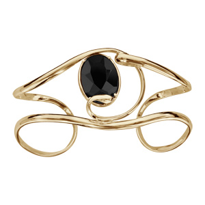 Bracelet finition dorée manchette volute verre taillé noir - Vue 1