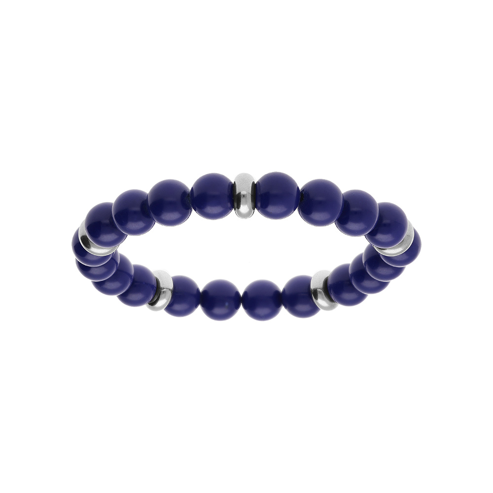 Bracelet homme extensible boules lapis lazuli imitation rondelles en acier 60mm - Vue 1