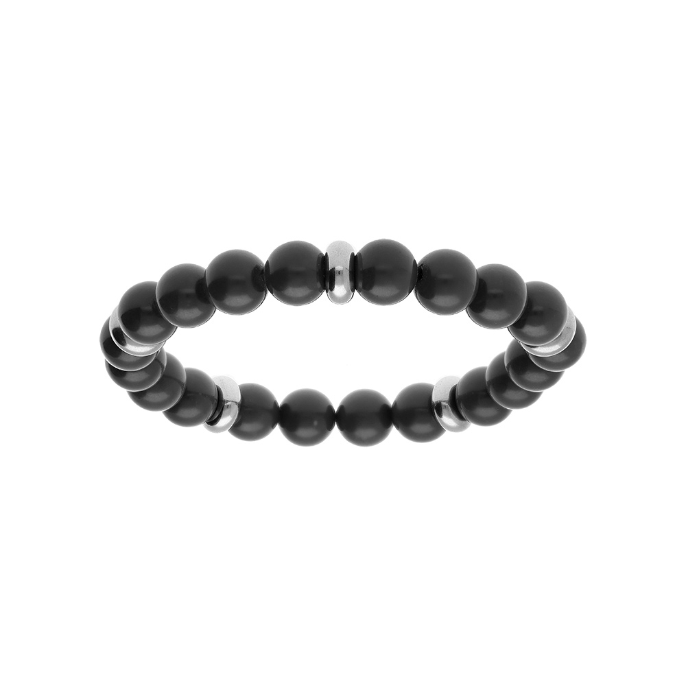 Bracelet homme extensible boules onyx imitation rondelles acier 60mm - Vue 1
