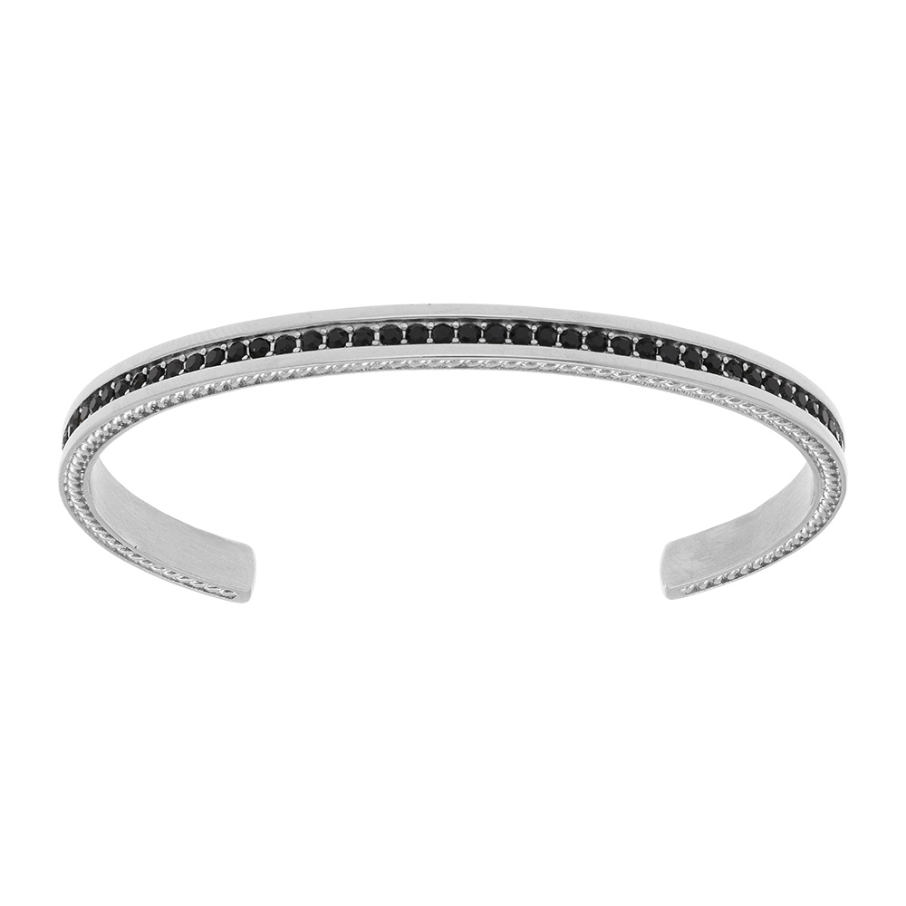 Bracelet homme jonc rigide en acier avec oxydes noirs - Vue 1