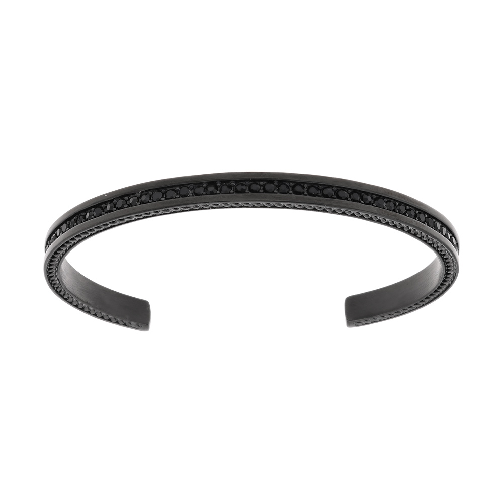 Bracelet homme rigide en acier PVD avec oxydes noirs - Vue 1