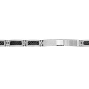 Bracelet identit en acier avec maillons orns de carbone avec motif quadrill - longueur 18,5 + 1cm rglable par double fermoir - Vue 1