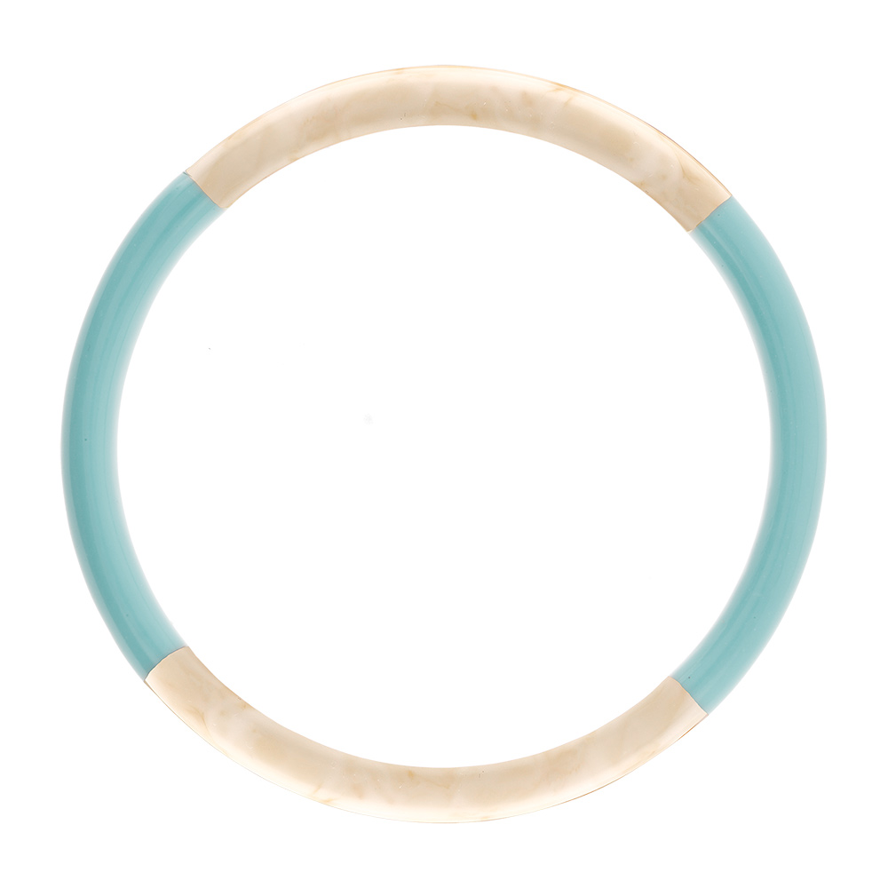 Bracelet jonc 6mm en r�sine couleur ivoire et bleu ciel - 60mm - Vue 1