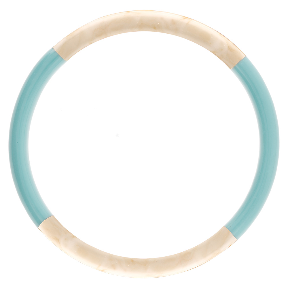 Bracelet jonc 6mm en r�sine couleur ivoire et bleu ciel - 63mm - Vue 1