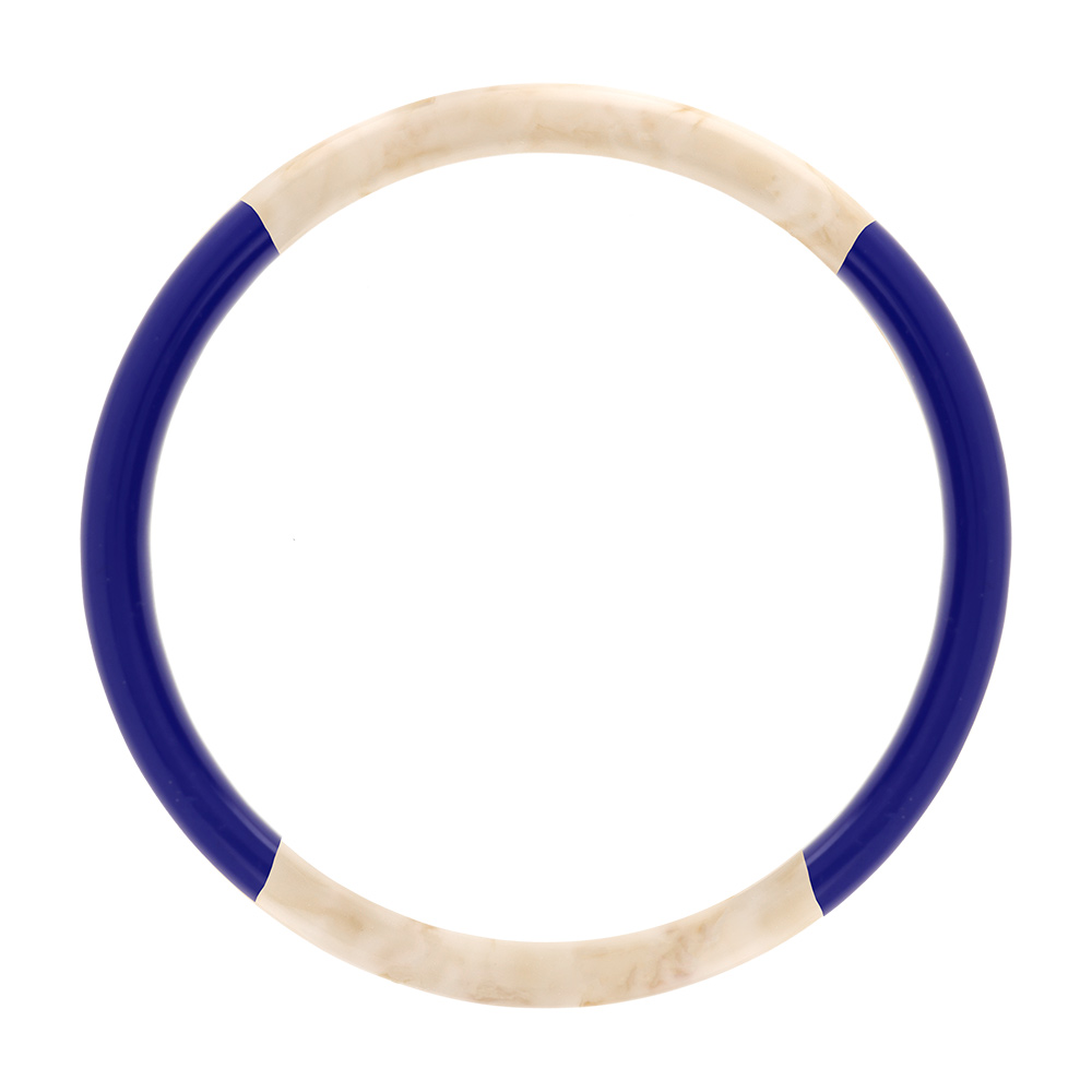Bracelet jonc 6mm en r�sine couleur ivoire et bleu fonc� - 60mm - Vue 1
