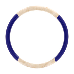 Bracelet jonc 6mm en r�sine couleur ivoire et bleu fonc� - 60mm