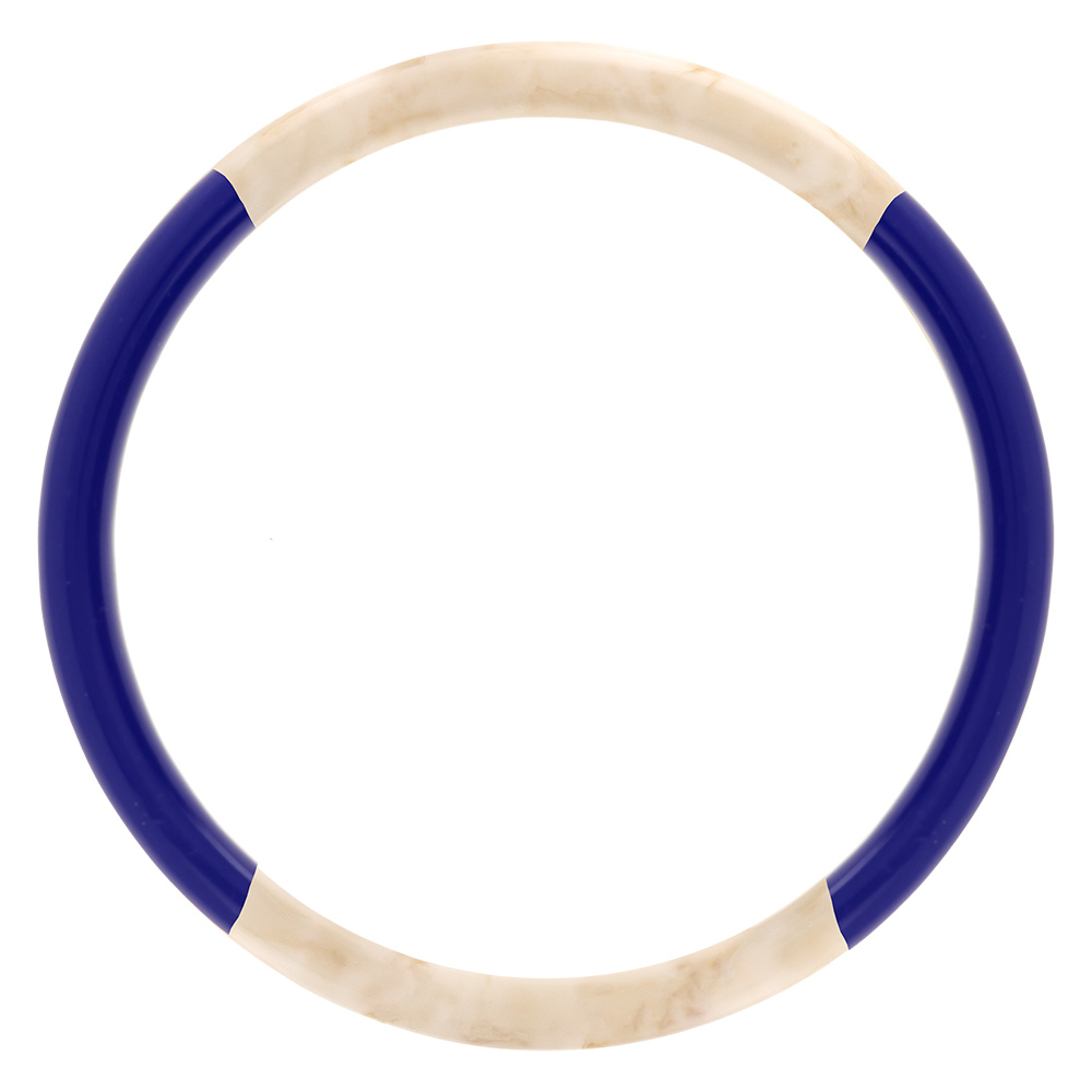 Bracelet jonc 6mm en r�sine couleur ivoire et bleu fonc� - 63mm - Vue 1