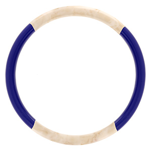 Bracelet jonc 6mm en r�sine couleur ivoire et bleu fonc� - 63mm