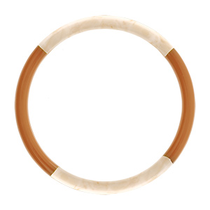 Bracelet jonc 6mm en r�sine couleur ivoire et caramel - 60mm