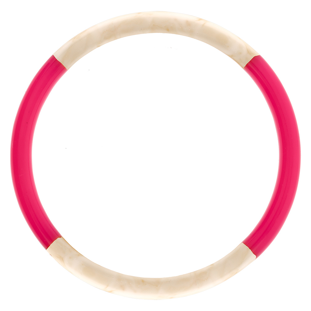 Bracelet jonc 6mm en r�sine couleur ivoire et fushia - 63mm - Vue 1