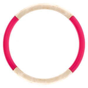 Bracelet jonc 6mm en r�sine couleur ivoire et fushia - 63mm