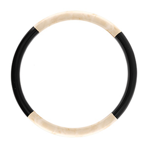 Bracelet jonc 6mm en r�sine couleur ivoire et noire - 60mm