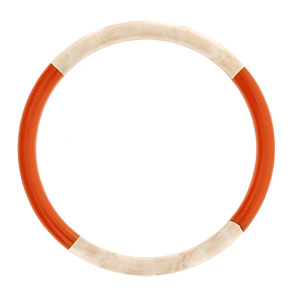 Bracelet jonc 6mm en r�sine couleur ivoire et orange - 60mm