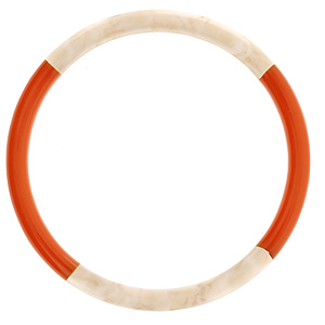 Bracelet jonc 6mm en r�sine couleur ivoire et orange - 63mm