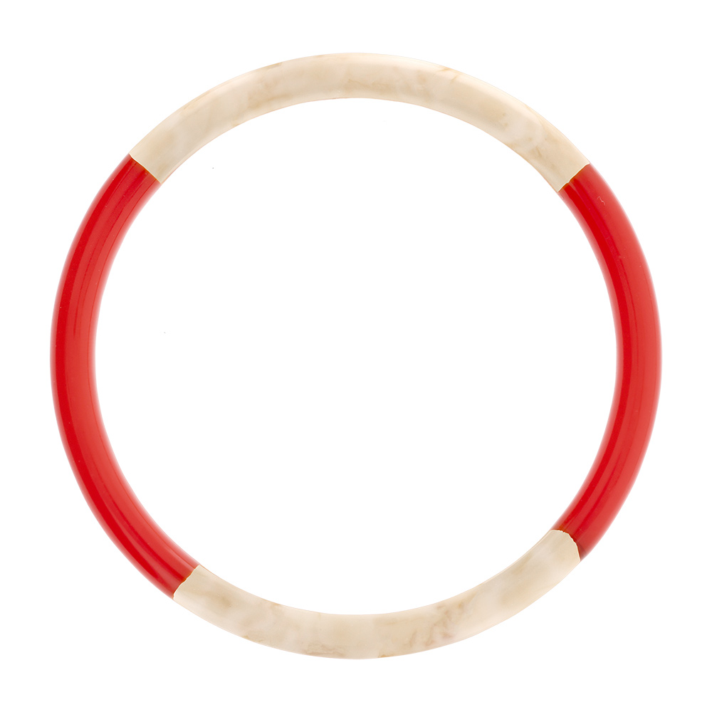 Bracelet jonc 6mm en r�sine couleur ivoire et rouge - 60mm - Vue 1