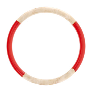 Bracelet jonc 6mm en r�sine couleur ivoire et rouge - 60mm