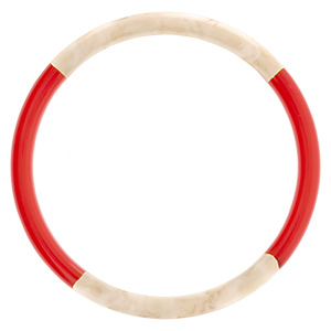 Bracelet jonc 6mm en r�sine couleur ivoire et rouge - 63mm