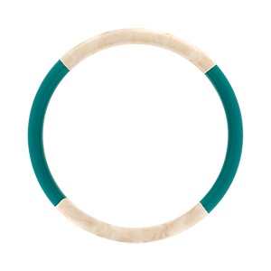 Bracelet jonc 6mm en r�sine couleur ivoire et turquoise - 60mm