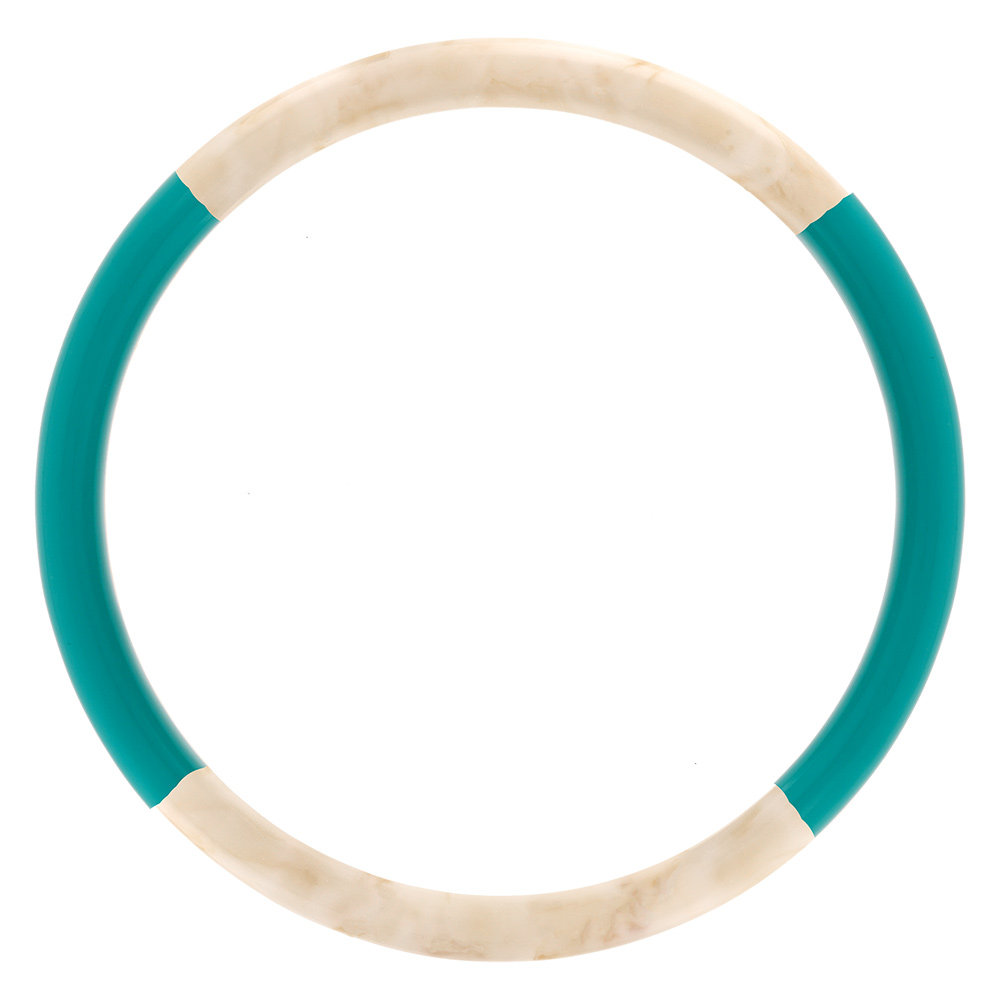Bracelet jonc 6mm en r�sine couleur ivoire et turquoise - 63mm - Vue 1