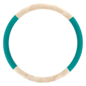 Bracelet jonc 6mm en r�sine couleur ivoire et turquoise - 63mm